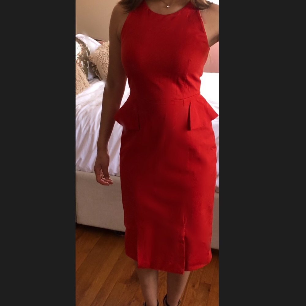 Fire-y red fitted knee length dress